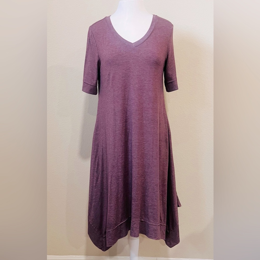 LOGO by Lori Goldstein Plum V-Neck Swing Dress